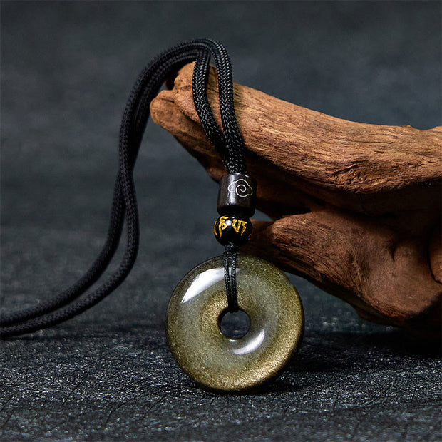 FREE Today: Protection Wealth Natural Gold Sheen Obsidian Peace Buckle Necklace Pendant