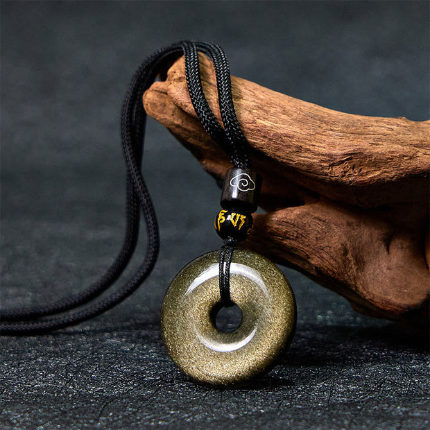 FREE Today: Protection Wealth Natural Gold Sheen Obsidian Peace Buckle Necklace Pendant