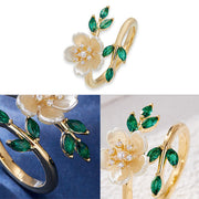 FREE Today: Happiness and Wealth Pearl Flower Zircon Leaves Adjustable Ring