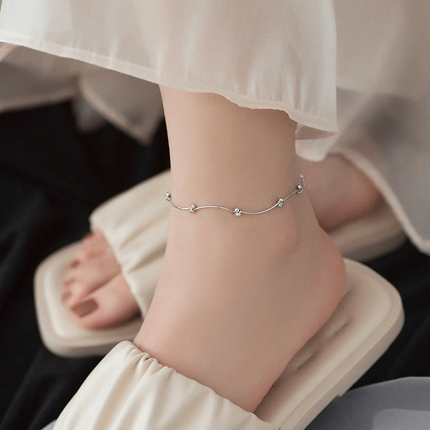 Buddha Stones 925 Sterling Silver Simple Wave Shape Protection Anklet