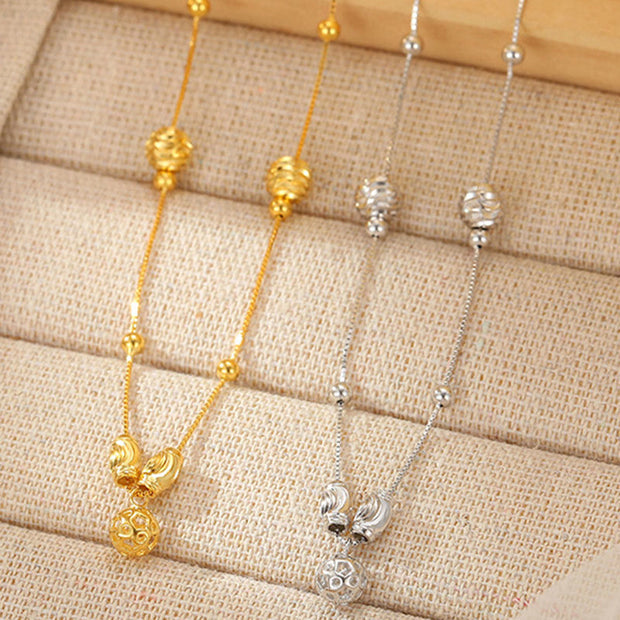 Buddha Stones 925 Sterling Silver Simple Bell Bead Blessing Anklet