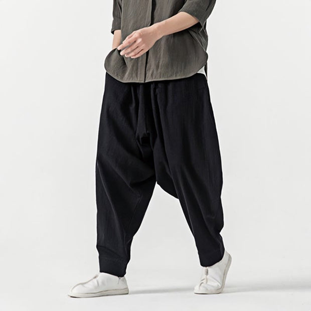 Buddha Stones Solid Color Drawstring Men's Harem Pants With PocketsAnkle-Length (9 Length)