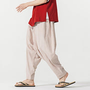 Buddha Stones Solid Color Drawstring Men's Harem Pants With Pockets