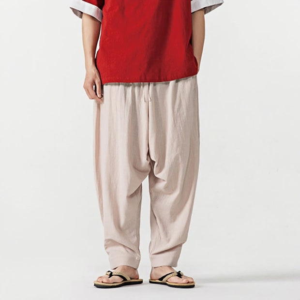 Buddha Stones Solid Color Drawstring Men's Harem Pants With Pockets