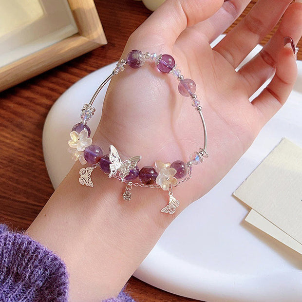 Buddha Stones Natural Purple Phantom Butterfly Flowers Wisdom Bracelet