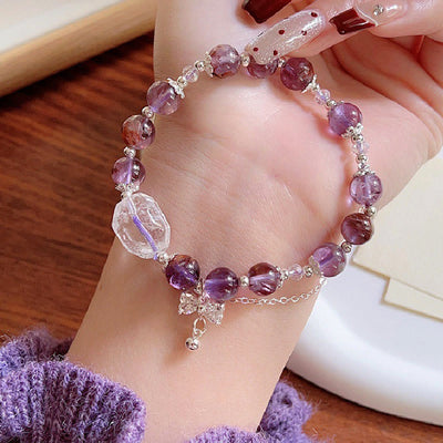 Buddha Stones Natural Purple Phantom Bow Wisdom Bracelet