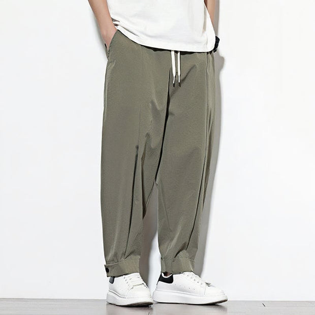 Buddha Stones Casual Solid Color Drawstring Men's Harem Pants With Pockets