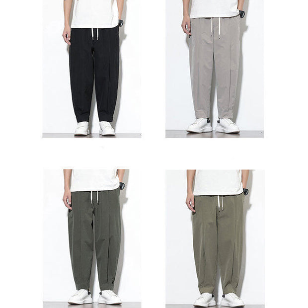 Buddha Stones Casual Solid Color Drawstring Men's Harem Pants With Pockets