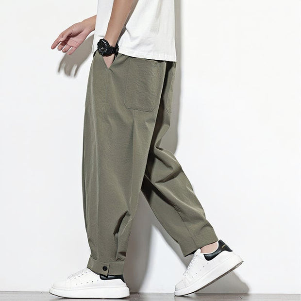 Buddha Stones Casual Solid Color Drawstring Men's Harem Pants With Pockets