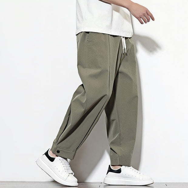 Buddha Stones Casual Solid Color Drawstring Men's Harem Pants With Pockets