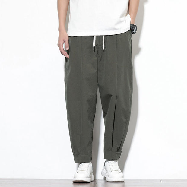 Buddha Stones Casual Solid Color Drawstring Men's Harem Pants With Pockets