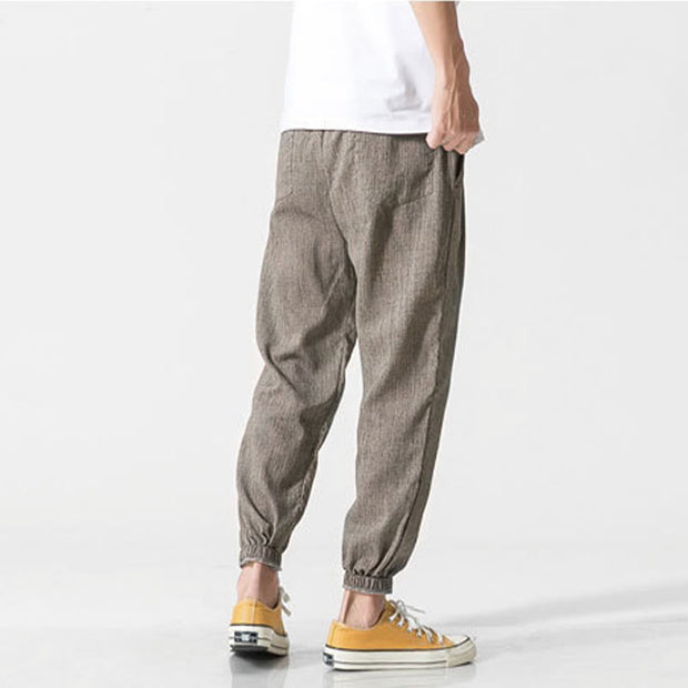 Buddha Stones Simple Drawstring Design  Linen Men's Pants With Pockets