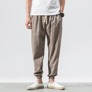 Buddha Stones Simple Drawstring Design  Linen Men's Pants With Pockets