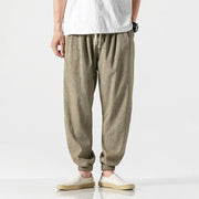 Buddha Stones Simple Drawstring Design  Linen Men's Pants With Pockets