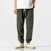 Buddha Stones Simple Drawstring Design  Linen Men's Pants With Pockets