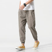 Buddha Stones Simple Drawstring Design  Linen Men's Pants With Pockets