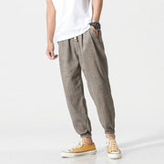 Buddha Stones Simple Drawstring Design  Linen Men's Pants With Pockets