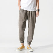 Buddha Stones Simple Drawstring Design  Linen Men's Pants With Pockets