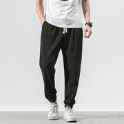 Buddha Stones Simple Drawstring Design  Linen Men's Pants With Pockets