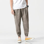 Buddha Stones Simple Drawstring Design  Linen Men's Pants With Pockets