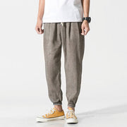 Buddha Stones Simple Drawstring Design  Linen Men's Pants With Pockets