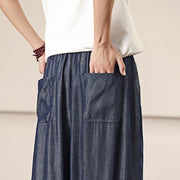 Buddha Stones Spring Solid Color Cotton Drawstring Men's Wide Leg Pants With Pockets