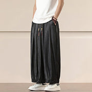 Buddha Stones Spring Solid Color Cotton Drawstring Men's Wide Leg Pants With Pockets