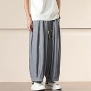 Buddha Stones Spring Solid Color Cotton Drawstring Men's Wide Leg Pants With Pockets