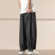 Buddha Stones Spring Solid Color Cotton Drawstring Men's Wide Leg Pants With Pockets