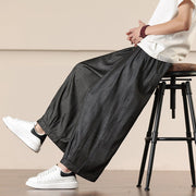 Buddha Stones Spring Solid Color Cotton Drawstring Men's Wide Leg Pants With Pockets