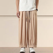 Buddha Stones Spring Solid Color Cotton Drawstring Men's Wide Leg Pants With Pockets