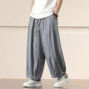 Buddha Stones Spring Solid Color Cotton Drawstring Men's Wide Leg Pants With Pockets