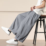 Buddha Stones Spring Solid Color Cotton Drawstring Men's Wide Leg Pants With Pockets