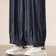 Buddha Stones Spring Solid Color Cotton Drawstring Men's Wide Leg Pants With Pockets