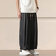 Buddha Stones Spring Solid Color Cotton Drawstring Men's Wide Leg Pants With Pockets