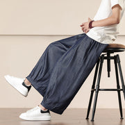 Buddha Stones Spring Solid Color Cotton Drawstring Men's Wide Leg Pants With Pockets