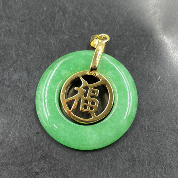 Buddha Stones Cyan Jade Fu Character Peace Buckle Healing Luck Necklace Pendant