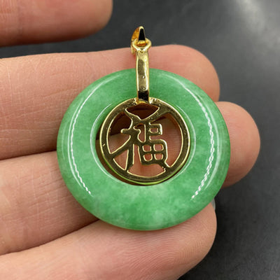 Buddha Stones Cyan Jade Fu Character Peace Buckle Healing Luck Necklace Pendant