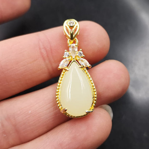 Buddha Stones Hetian White Jade Water Drop Happiness Necklace Pendant