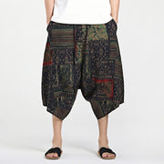 Buddha Stones Ethnic Pattern Drawstring 7-8 Length Cotton Men's Harem Pants With Pockets