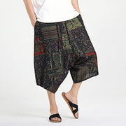 Buddha Stones Ethnic Pattern Drawstring 7-8 Length Cotton Men's Harem Pants With Pockets