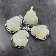 Buddha Stones Natural Hetian Jade Laughing Buddha Abundance Necklace Pendant