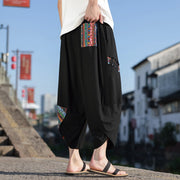 Buddha Stones Bohemian Patchwork Pattern Cotton Drawstring Men's Wide Leg Pants With Pockets