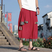 Buddha Stones Summer Ethnic 7-8 Length Cropped Cotton Men's Wide Leg Pants With Pockets