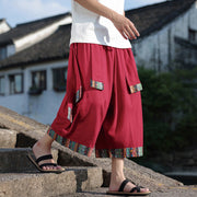 Buddha Stones Summer Ethnic 7-8 Length Cropped Cotton Men's Wide Leg Pants With Pockets