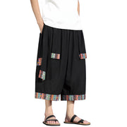 Buddha Stones Summer Ethnic 7-8 Length Cropped Cotton Men's Wide Leg Pants With Pockets