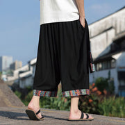 Buddha Stones Summer Ethnic 7-8 Length Cropped Cotton Men's Wide Leg Pants With Pockets