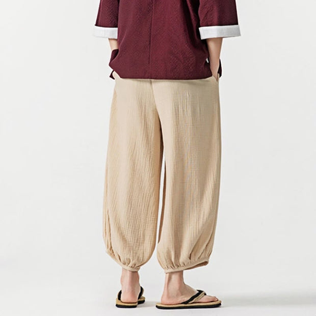 Buddha Stones Soft Solid Color Drawstring Cotton Men's Pants With Pockets