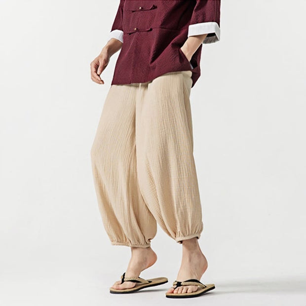 Buddha Stones Soft Solid Color Drawstring Cotton Men's Pants With Pockets