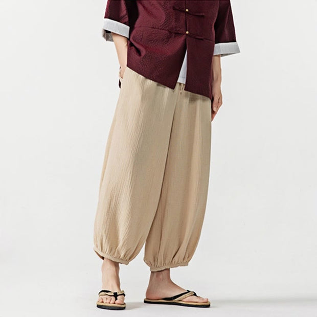 Buddha Stones Soft Solid Color Drawstring Cotton Men's Pants With Pockets